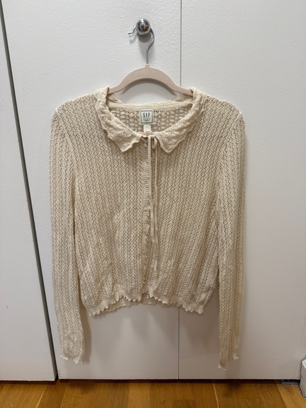 GAP X Doen Cream Open-Knit Lace Collar Cardigan